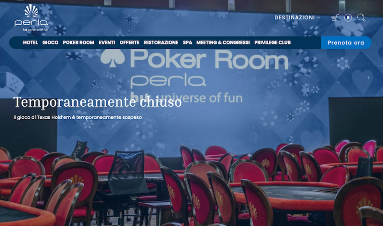 Perla Resort: la poker room e i tornei live chiudono ‘temporaneamente’